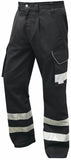 PANTALON CARGO NOIR POLYCOTON A BANDES REFLECHISSANTES