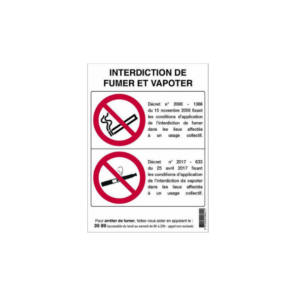 PANNEAU INTERDICTION DE FUMER/ ET DE VAPOTER 210 X 297